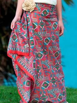 Foulard Pareo in Cotone Stampato Fantasia Rosso