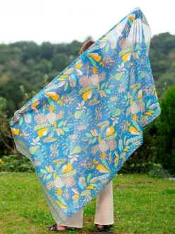 Foulard Pareo in Cotone Stampato Fantasia Blu