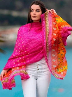 Foulard Pareo in Seta Stampa Fuxia