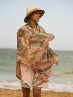 Foulard Pareo in Seta Stampa Corallo