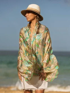 Foulard Pareo in Seta Stampa Beige