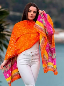 Foulard Pareo in Seta Stampa Arancio