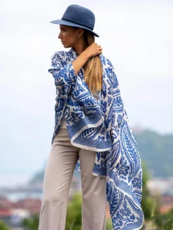 Foulard Pareo in Seta Stampa Blu
