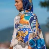 Foulard Pareo in Seta Stampa Blu