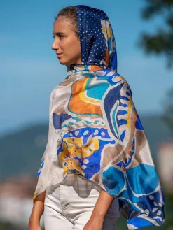 Foulard Pareo in Seta Stampa Blu
