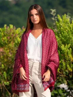 Foulard  Pareo in Seta Stampa Amaranto