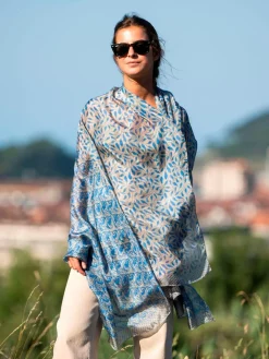 Foulard Pareo in Seta Stampa Azzurro
