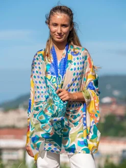 Foulard Pareo in Seta Stampa Cobalto