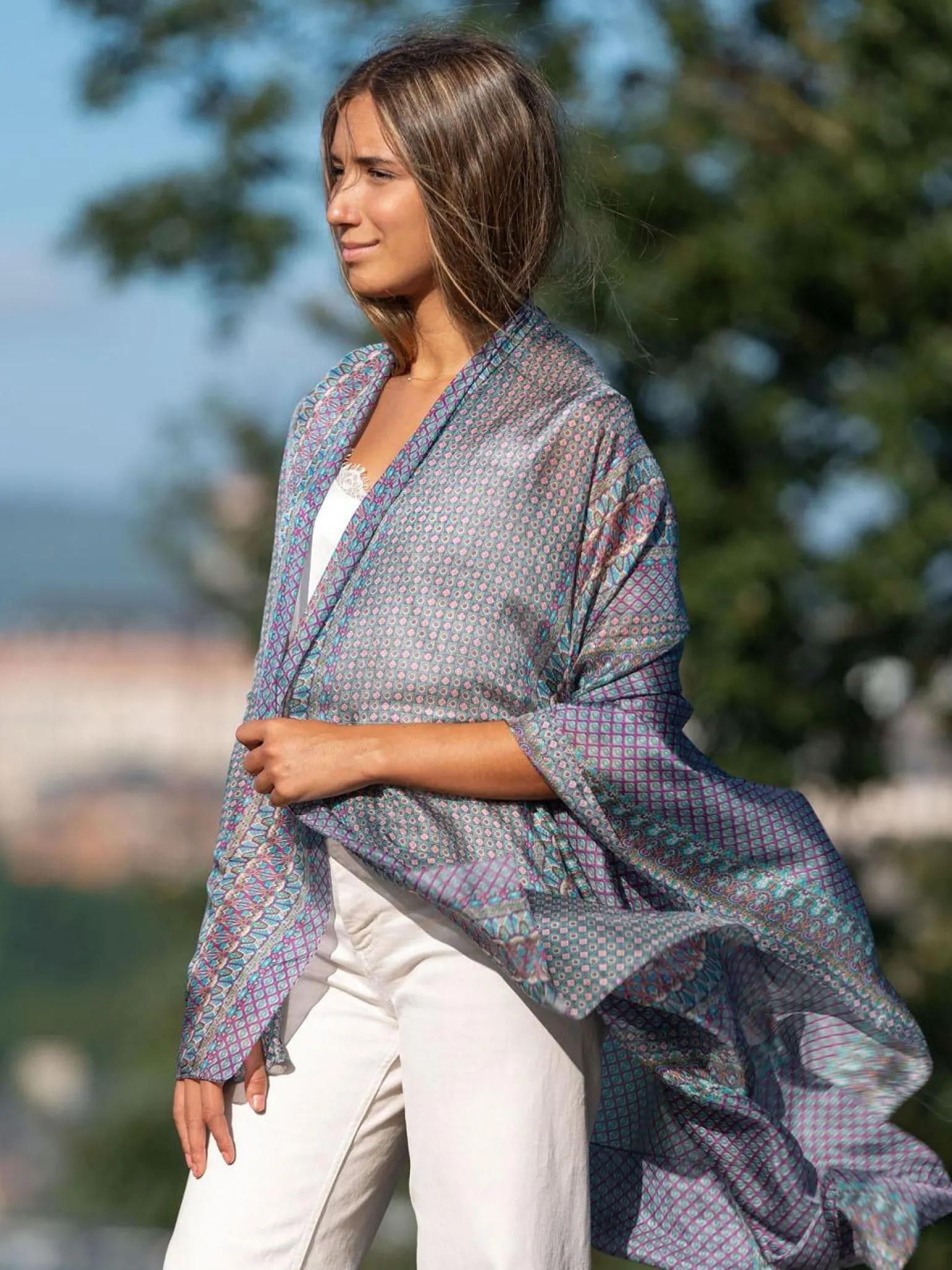 Foulard Pareo in Seta Stampa Viola