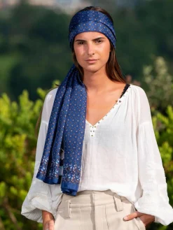 Foulard  Pareo in Seta Stampa Blu