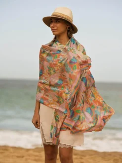 Foulard Pareo in Seta Stampa Corallo