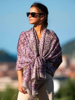 Foulard Pareo in Seta Stampa Melanzana