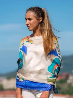 Foulard Pareo in Seta Stampa Cobalto