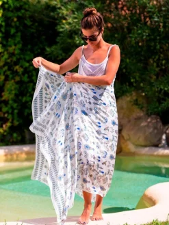 Foulard Pareo in Seta Stampa Cobalto