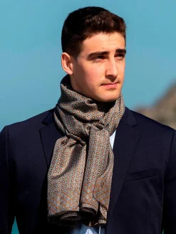 Foulard Uomo in Seta Stampa Marrone