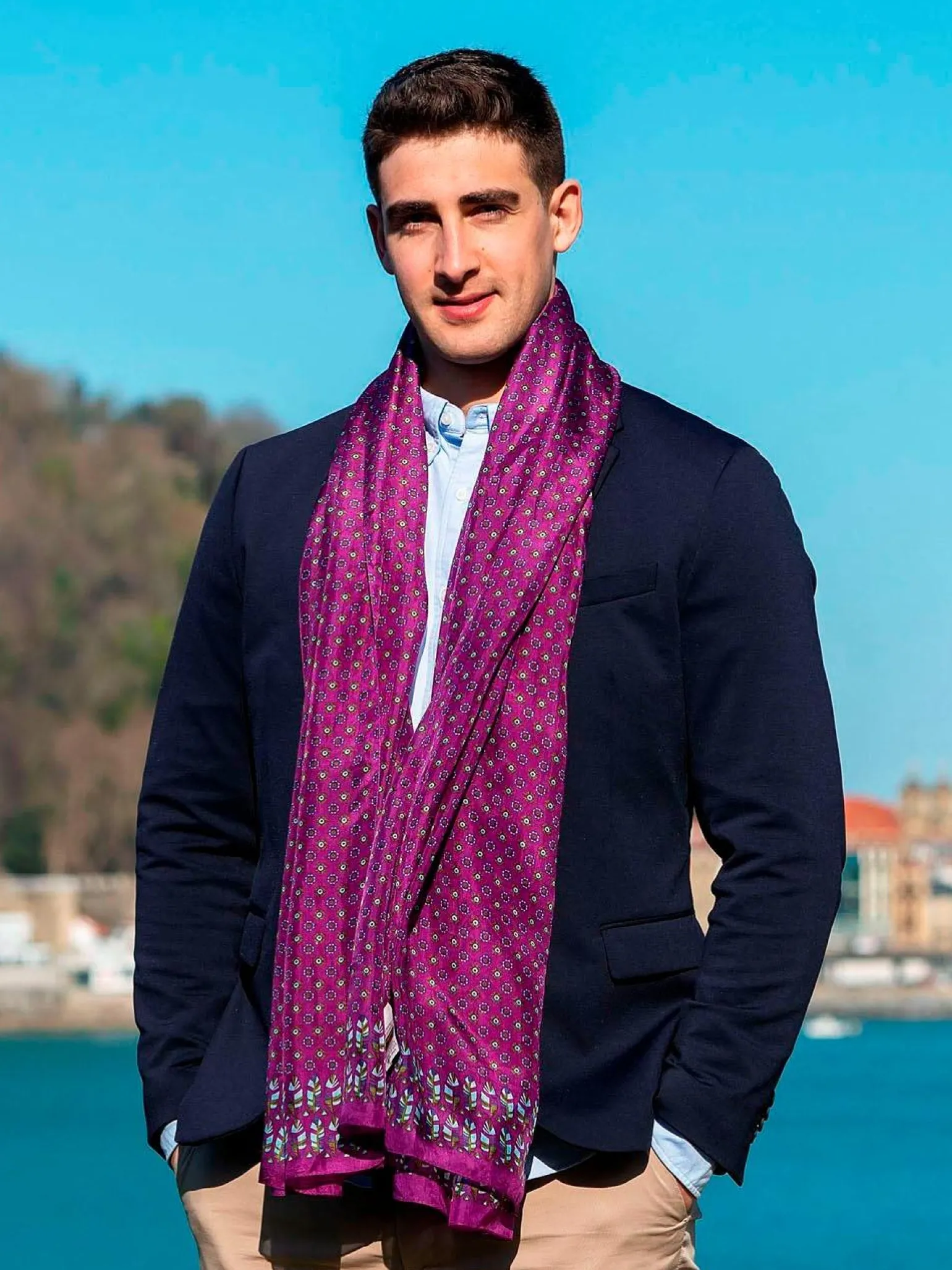 Foulard Uomo in Seta Stampa Viola
