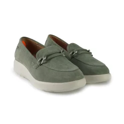 Mocassini con Zeppa in Camoscio Menta