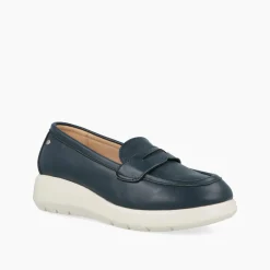 Mocassini con Zeppa in Pelle Blu