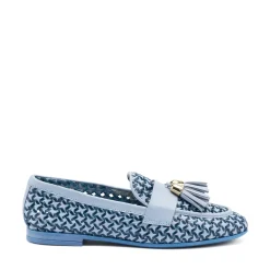 Mocassini Donna con Nappine in Pelle Bicolore Jeans