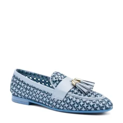 Mocassini Donna con Nappine in Pelle Bicolore Jeans