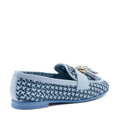 Mocassini Donna con Nappine in Pelle Bicolore Jeans