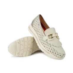 Mocassini Donna in Pelle con Morsetto Bianco Off