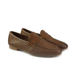 Mocassini Donna in Pelle Intrecciata Cognac