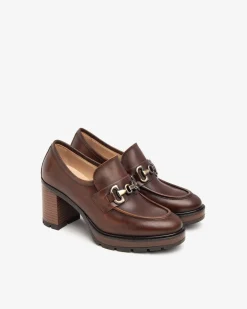 Mocassini Tacco Donna Pelle Marrone
