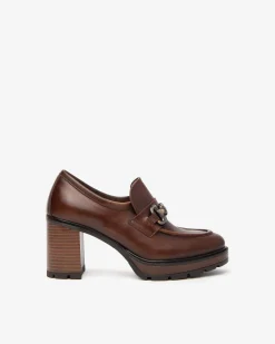 Mocassini Tacco Donna Pelle Marrone
