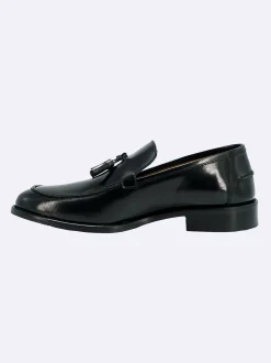 Mocassini Uomo in Pelle Nero Fondo Cuoio con Nappine Elegante Cerimonia Sposo