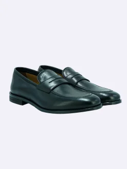 Mocassino College in Pelle Nero Fondo Cuoio Elegante