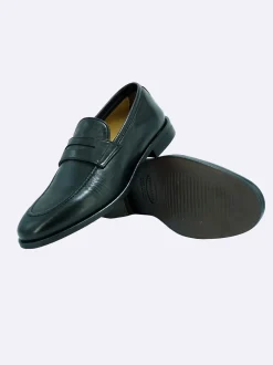 Mocassino College in Pelle Nero Fondo Cuoio Elegante