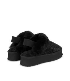 Pantafole Donna Imbottite Strass Nero