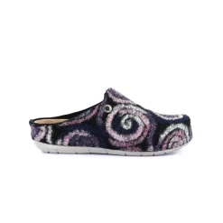 Pantofole Donna con Zeppa in Lana Fantasia Nero