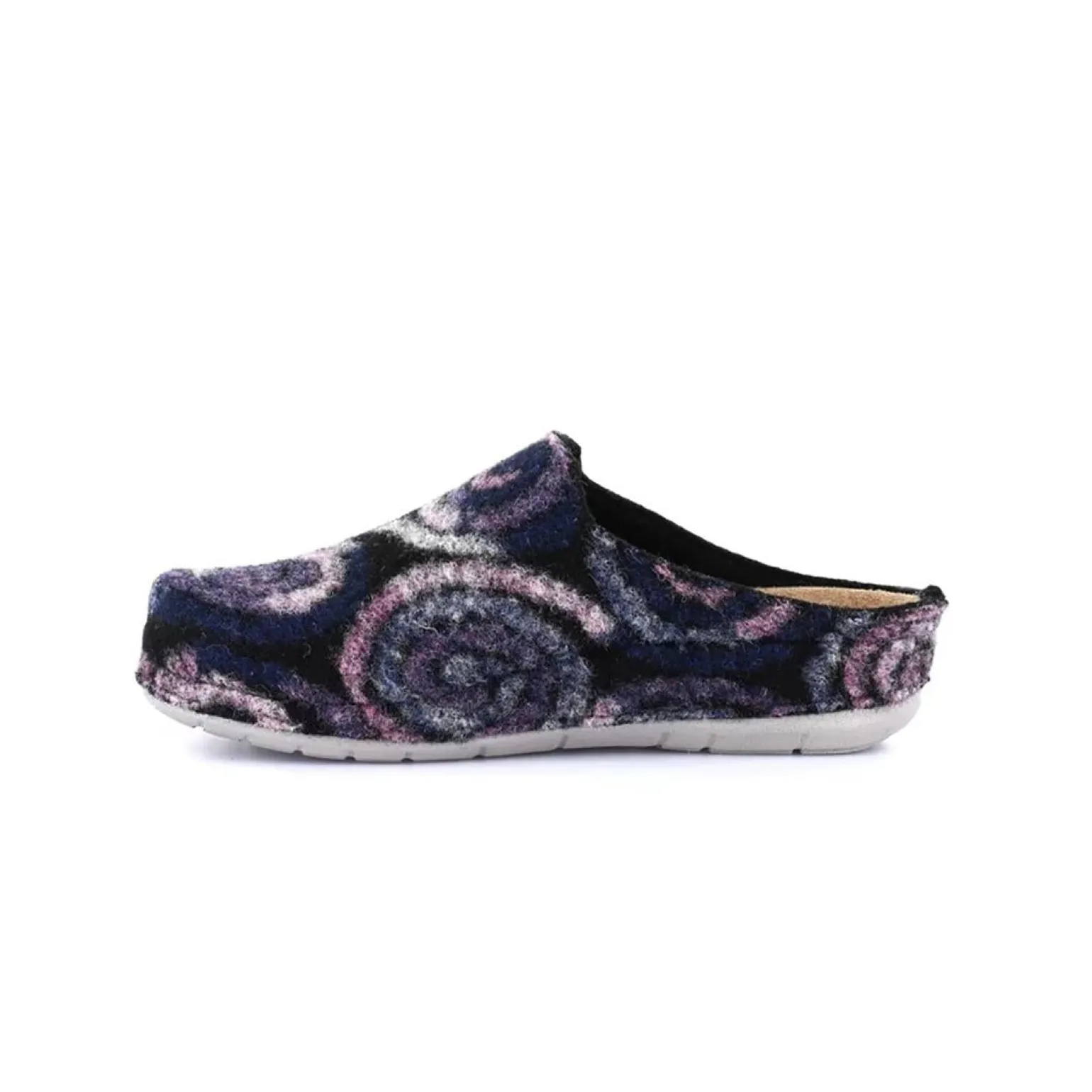 Pantofole Donna con Zeppa in Lana Fantasia Nero