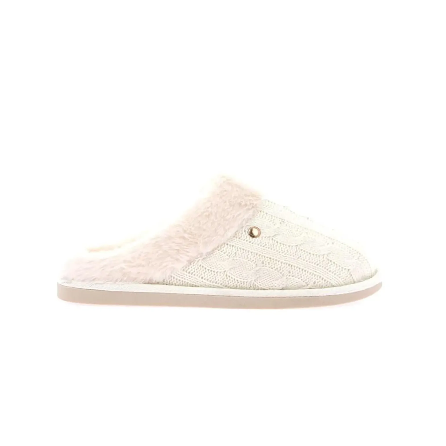 Pantofole Donna Maglia e Peluche Panna