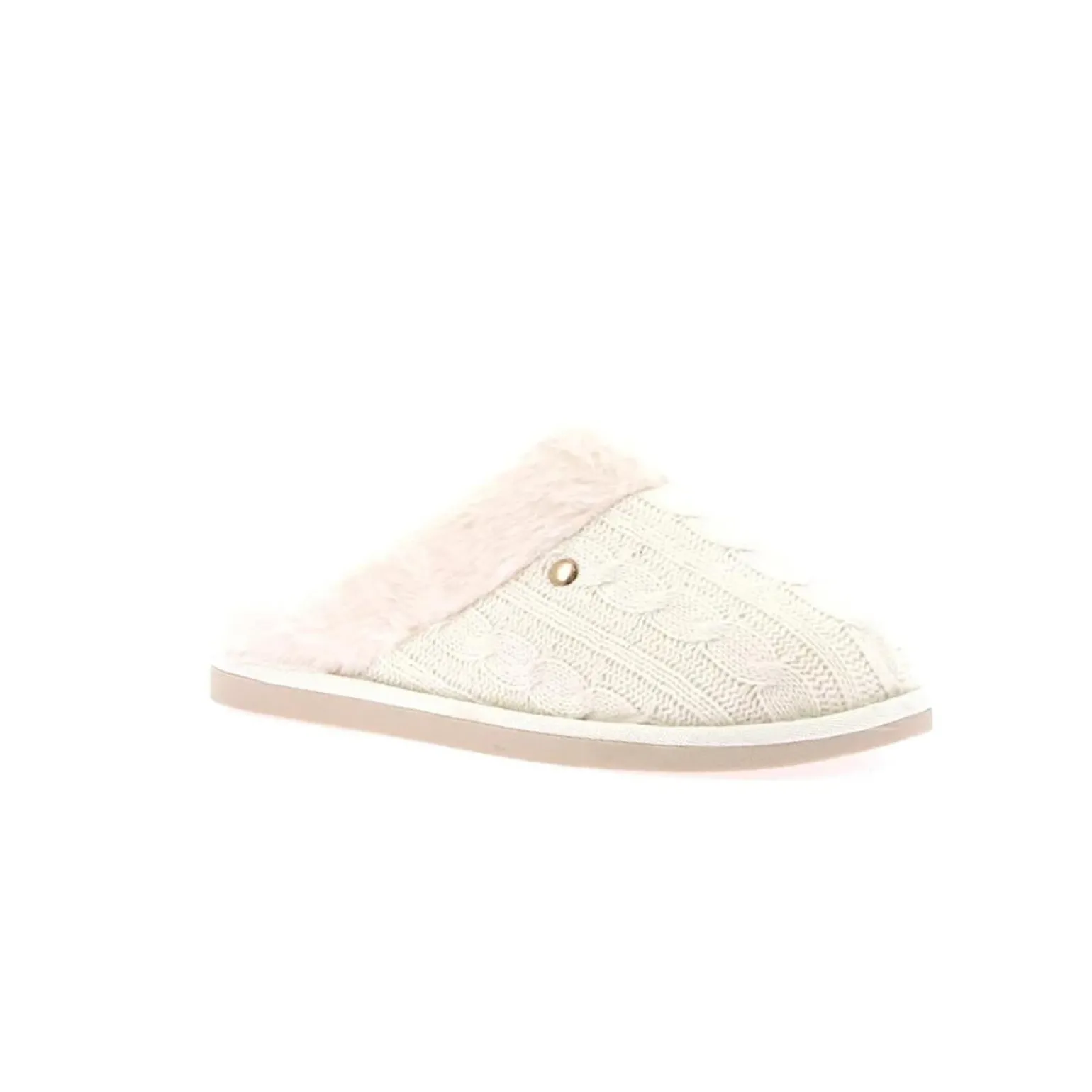 Pantofole Donna Maglia e Peluche Panna