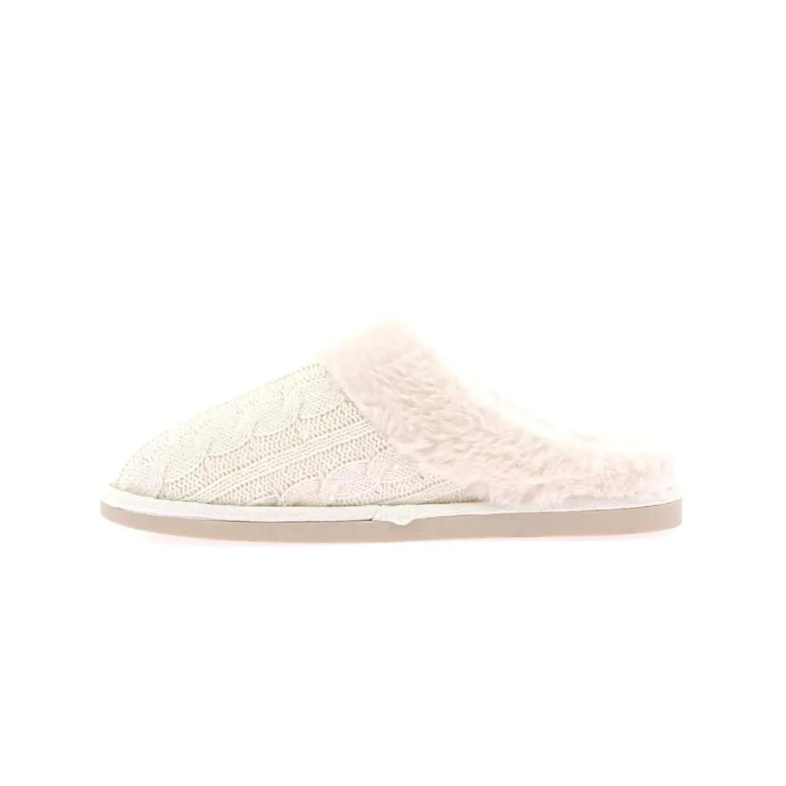 Pantofole Donna Maglia e Peluche Panna