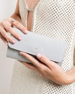 Pochette Clutch Donna in Tessuto Argento