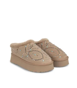 Sabot Donna Imbottite Fur con Borchie Beige