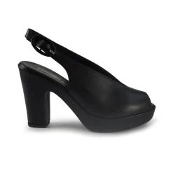 Sandali Chanel con Tacco Alto e Plateau in Pele Nera