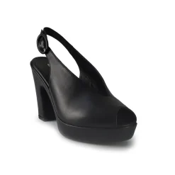 Sandali Chanel con Tacco Alto e Plateau in Pele Nera