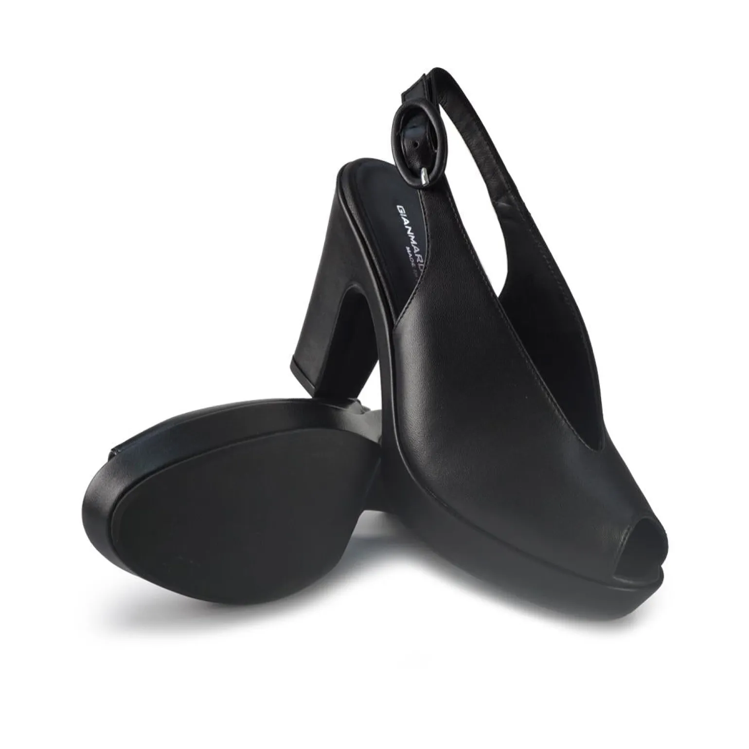 Sandali Chanel con Tacco Alto e Plateau in Pele Nera