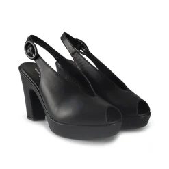 Sandali Chanel con Tacco Alto e Plateau in Pele Nera