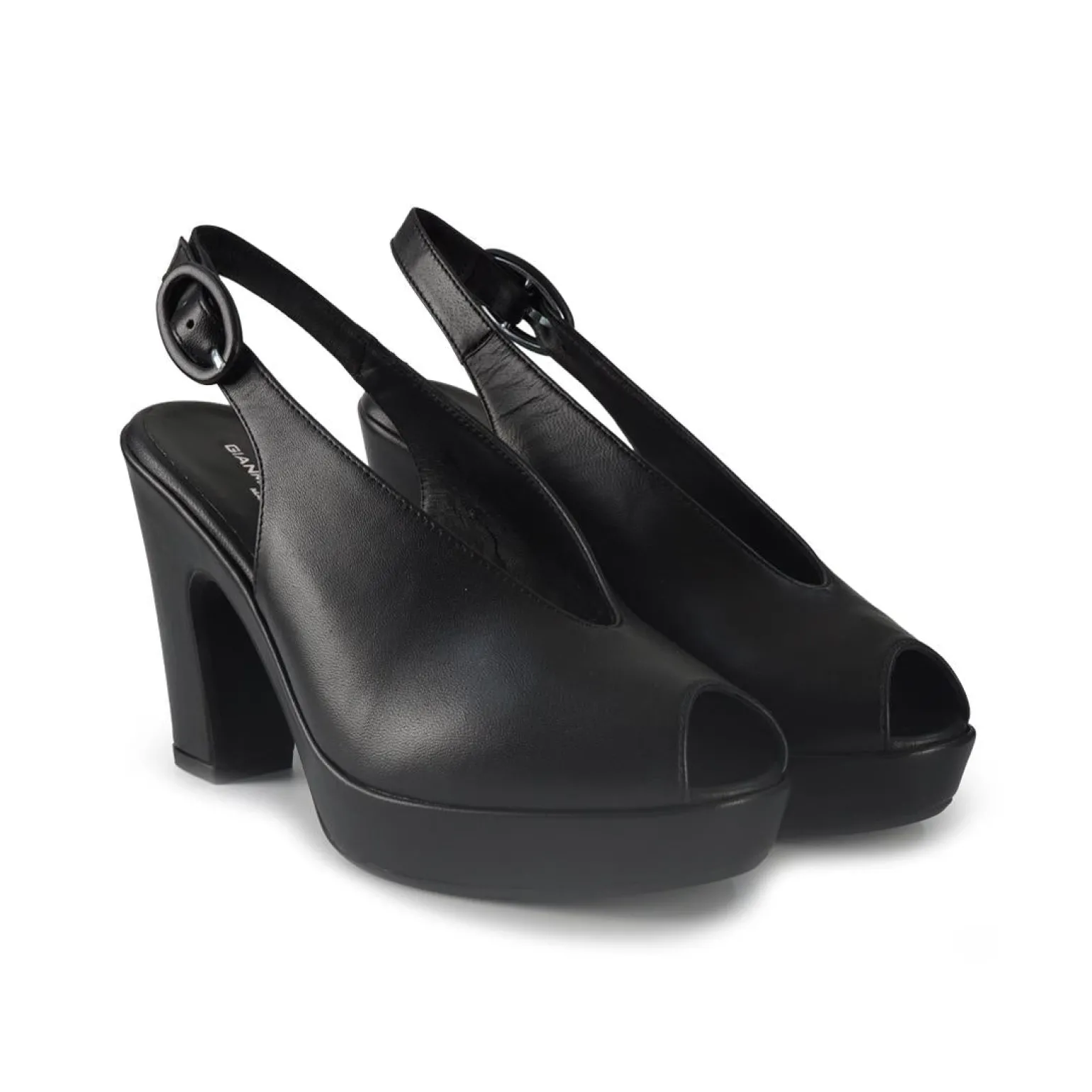 Sandali Chanel con Tacco Alto e Plateau in Pele Nera