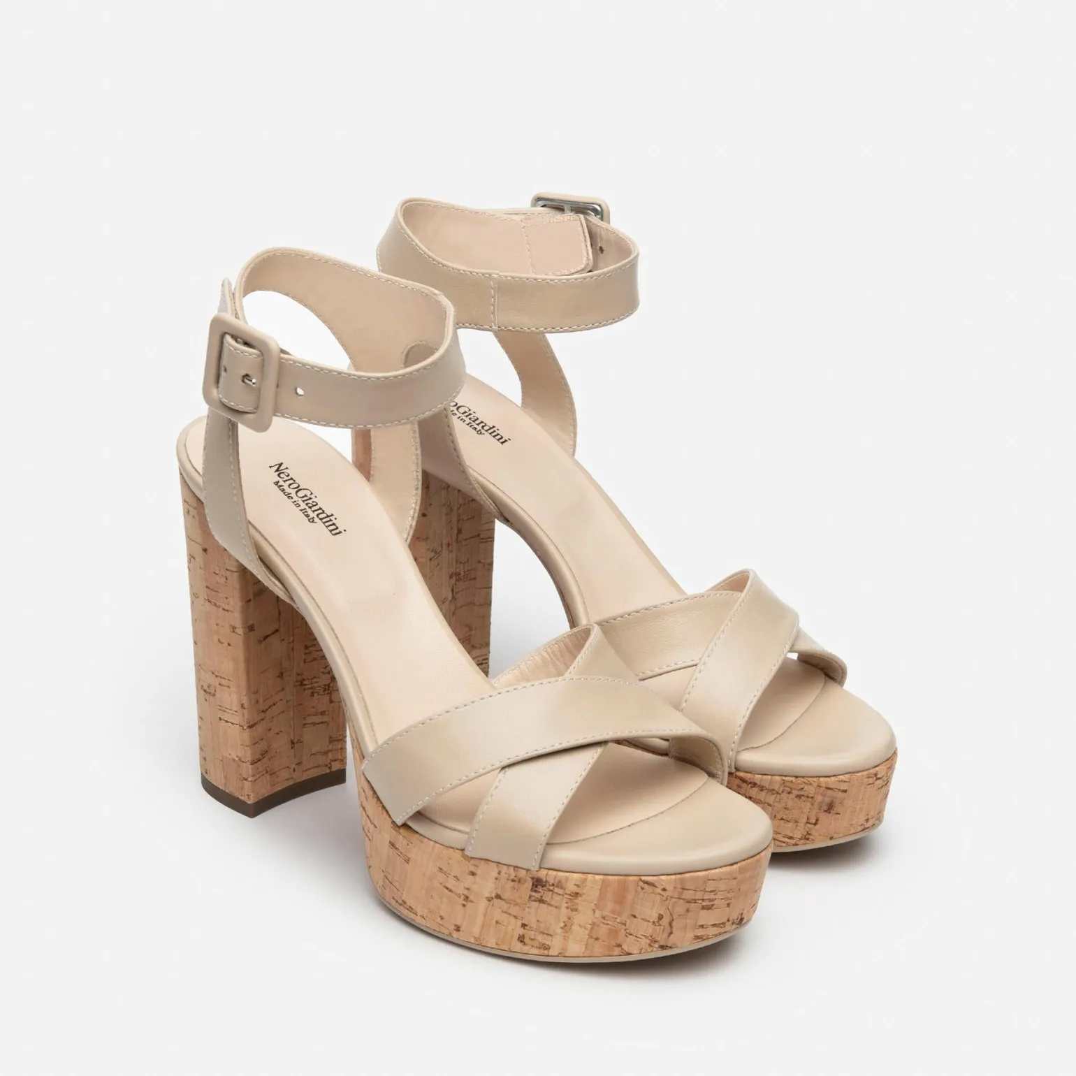 Sandali con Plateau Pelle Lino