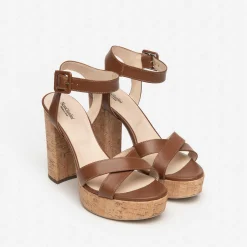 Sandali con Plateau Pelle Cuoio