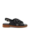Sandali Donna Bassi in Pelle Intrecciata Nero