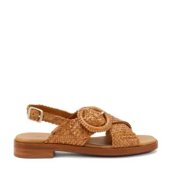 Sandali Donna Bassi in Pelle Intrecciata Cuoio
