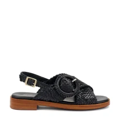 Sandali Donna Bassi in Pelle Intrecciata Nero